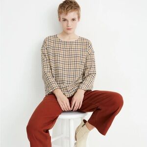 Madewell Plaid Blouse in Tan and Black
